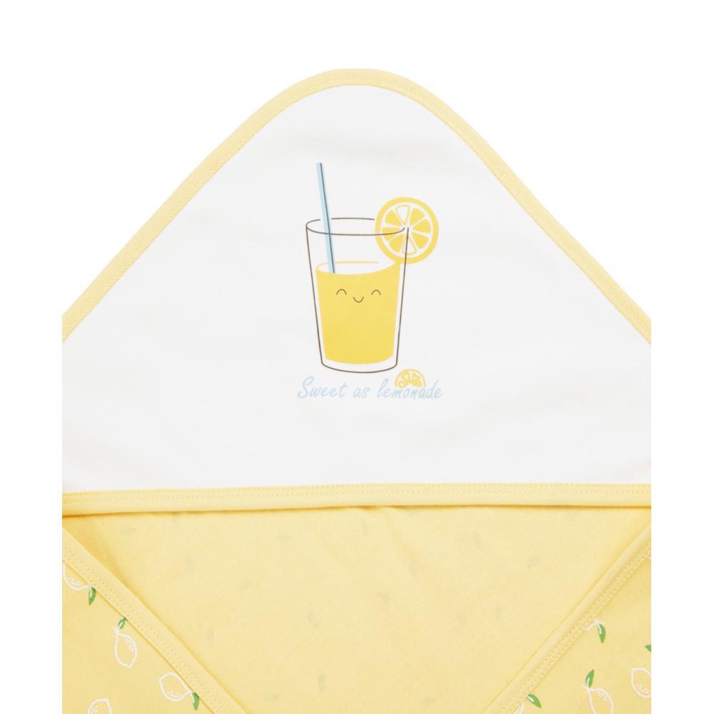100% Cotton Interlock Hooded Baby Wrapper Lemon Print & White Pack of 2