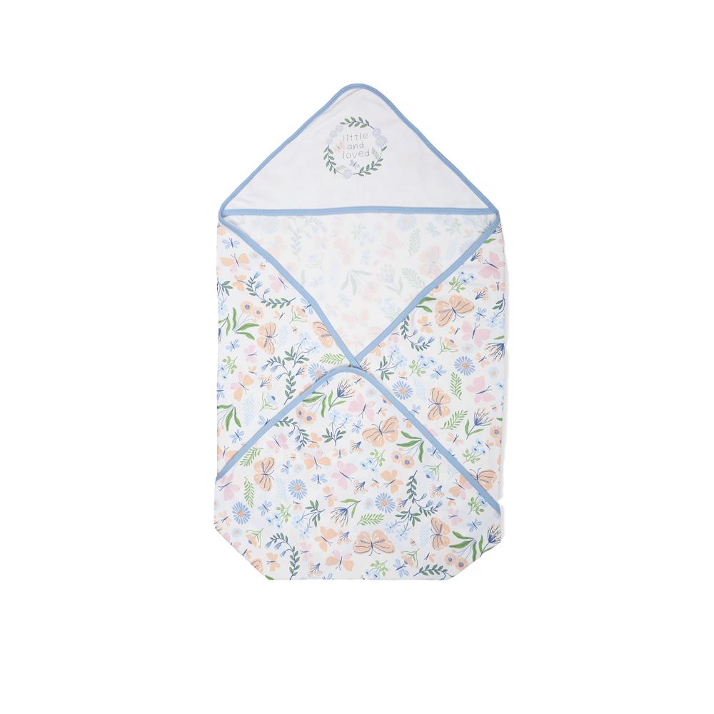 100% Cotton Interlock Hooded Baby Wrapper Butterfly Print & Blue Bell Pack of 2
