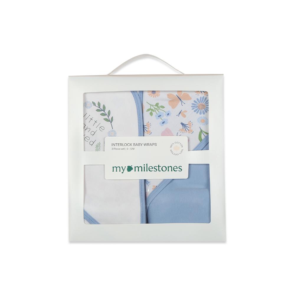 100% Cotton Interlock Hooded Baby Wrapper Butterfly Print & Blue Bell Pack of 2