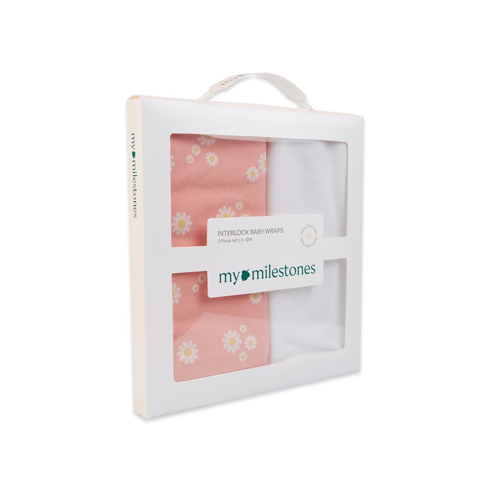 100% Cotton Interlock Baby Wrapper Daisy Print & White Pack of 2