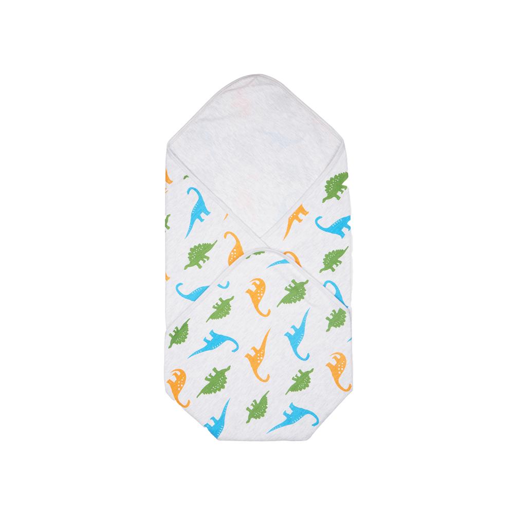100% Cotton Interlock Baby Wrapper Dino Print & White Pack of 2