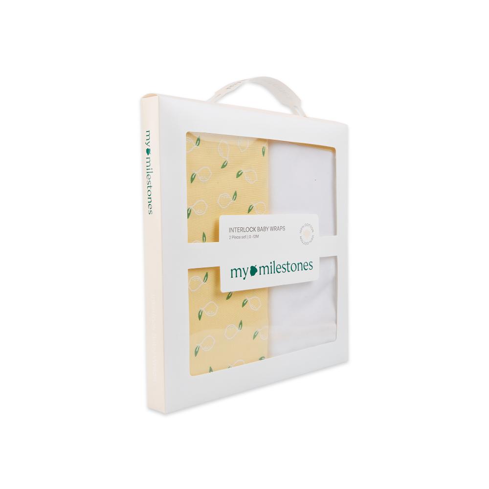 100% Cotton Interlock Baby Wrapper Lemon Print & White Pack of 2