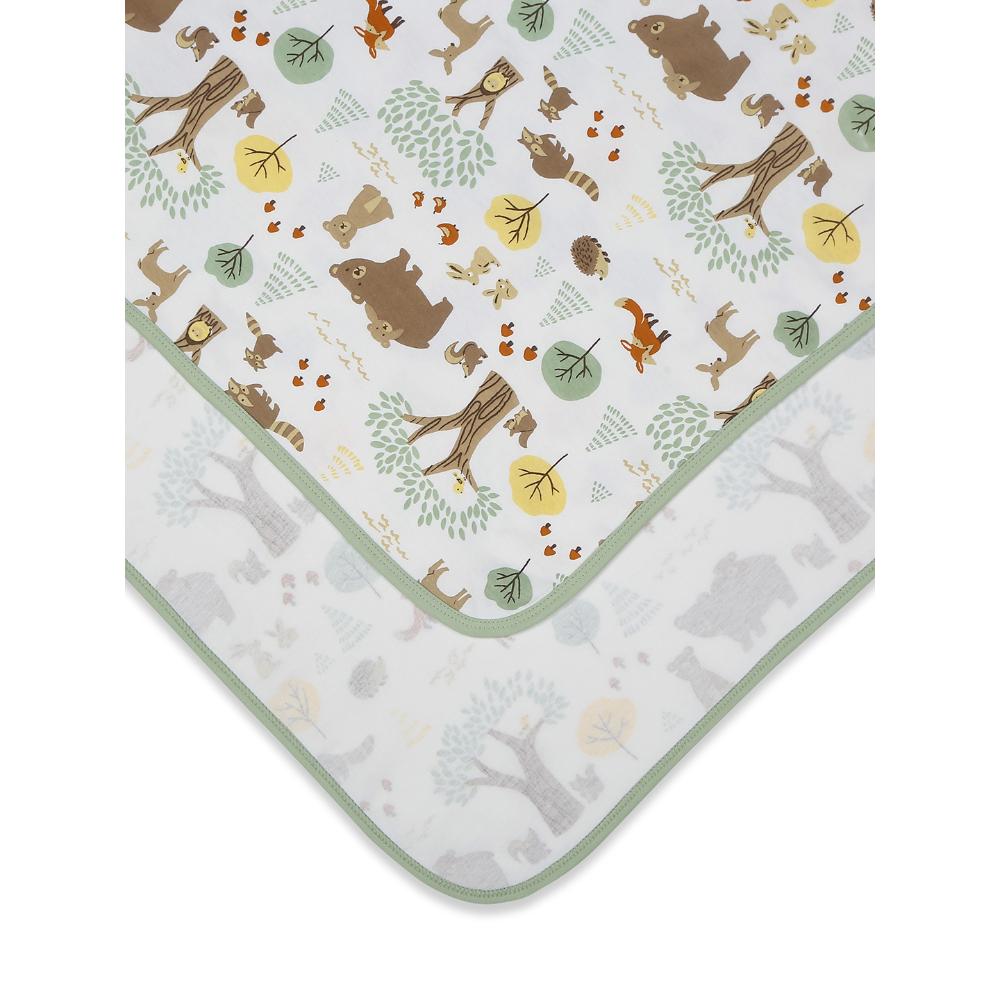 100% Cotton Interlock Baby Wrapper Woodland Wonders Print & Sage Green Pack of 2