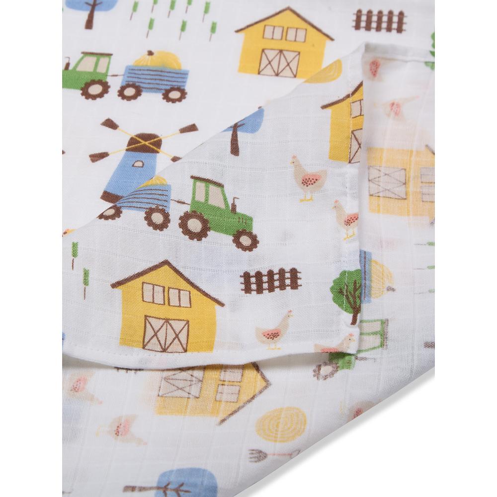 3 in 1 Muslin Swaddle Wrapper Pack of 2 (Size 41x41 Inches) Barnyard Print & Yellow