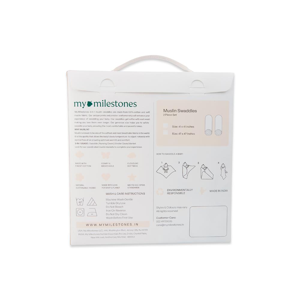 3 in 1 Muslin Swaddle Wrapper Pack of 2 (Size 41x41 Inches) Butterfly Print & Peach