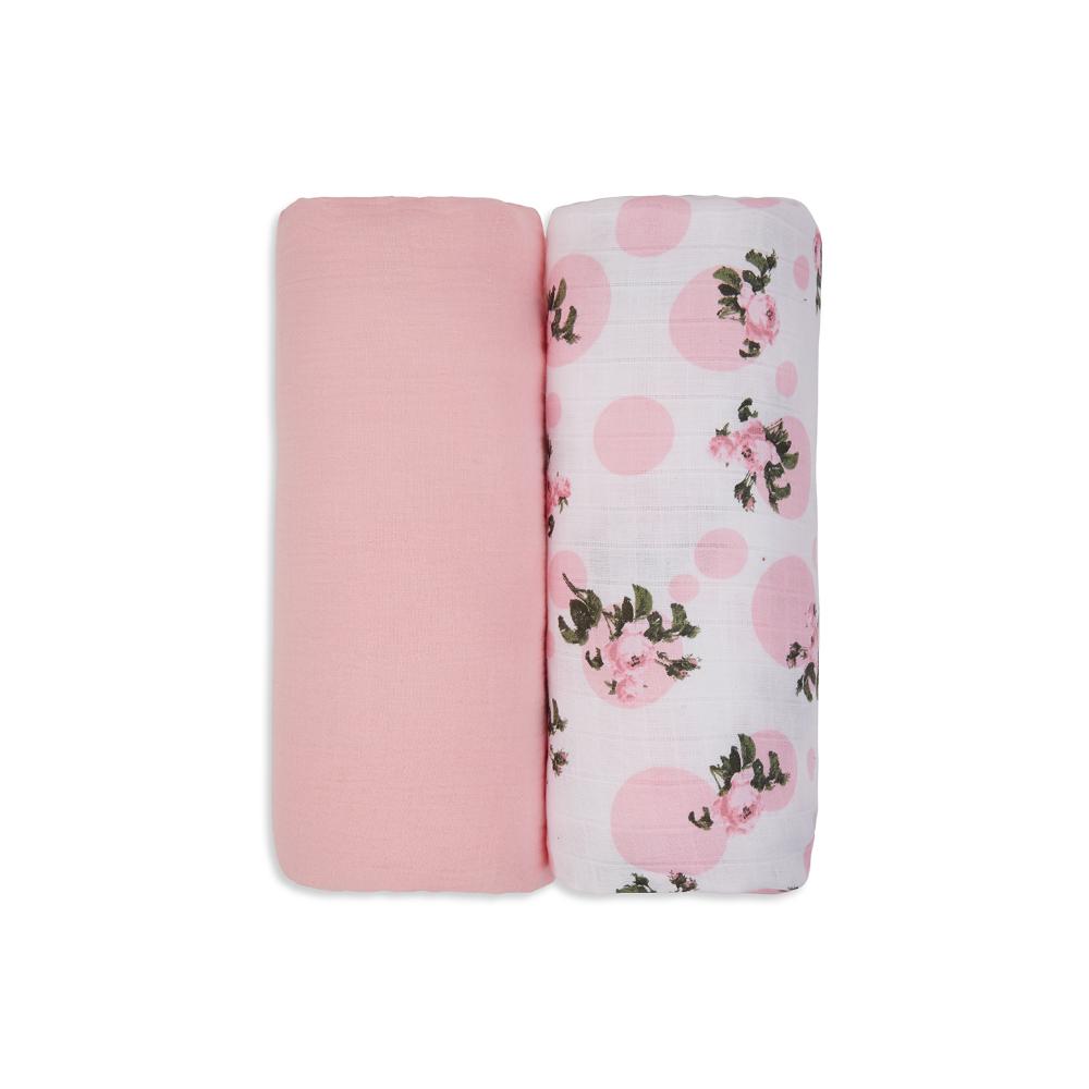 3 in 1 Muslin Swaddle Wrapper Pack of 2 (Size 41x41 Inches) Tea Rose Print & Pink
