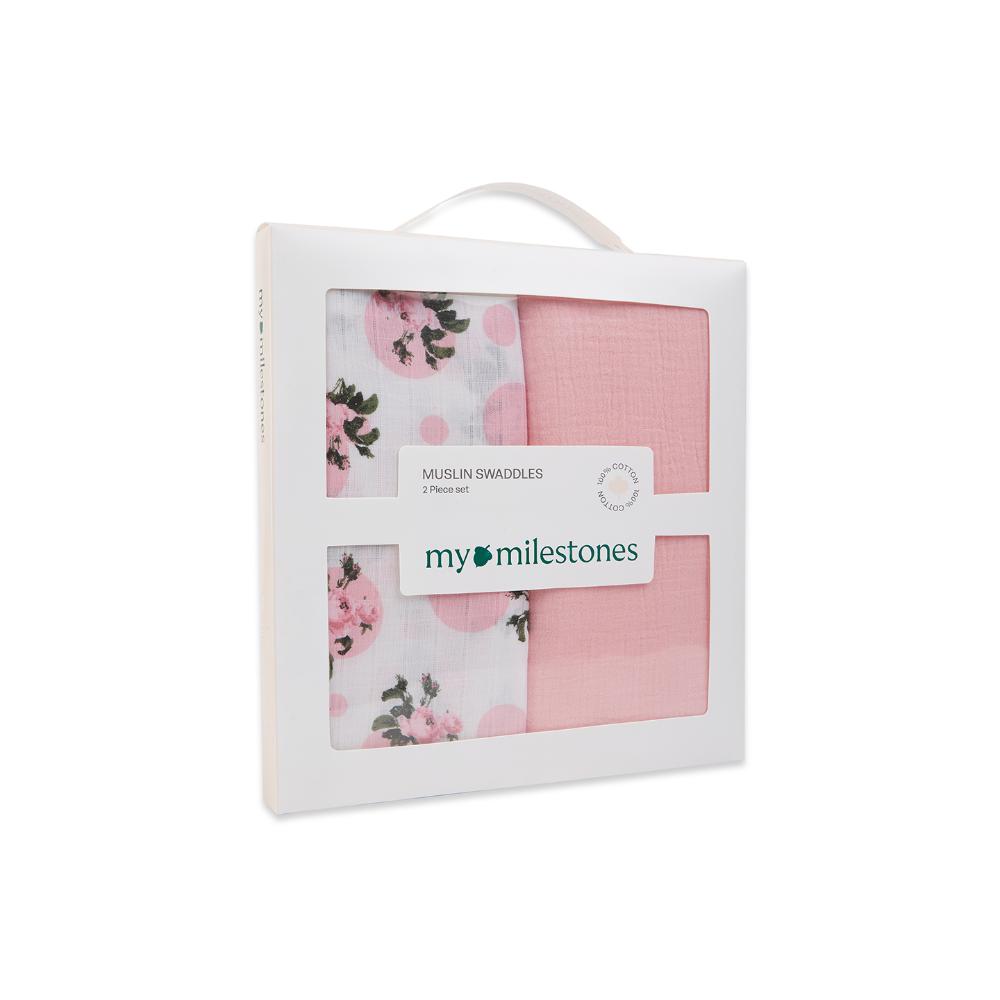 3 in 1 Muslin Swaddle Wrapper Pack of 2 (Size 41x41 Inches) Tea Rose Print & Pink