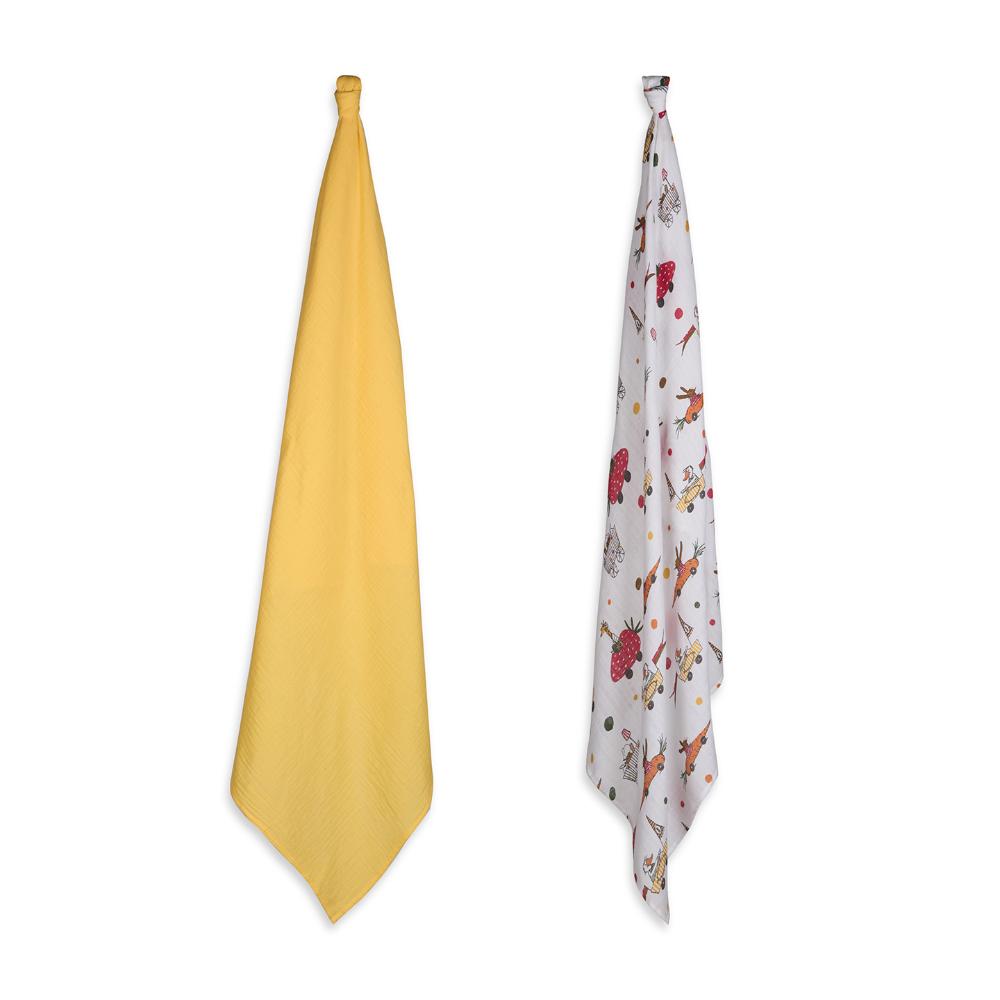 3 in 1 Muslin Swaddle Wrapper Pack of 2 (Size 41x41 Inches) Racing Cars Print & Yellow