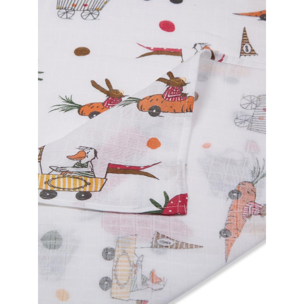 3 in 1 Muslin Swaddle Wrapper Pack of 2 (Size 41x41 Inches) Racing Cars Print & Yellow