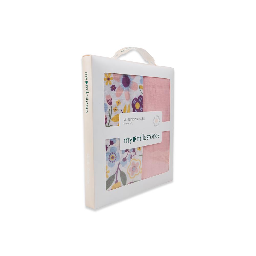 3 in 1 Muslin Swaddle Wrapper Pack of 2 (Size 41x41 Inches) Floral Print & Pink