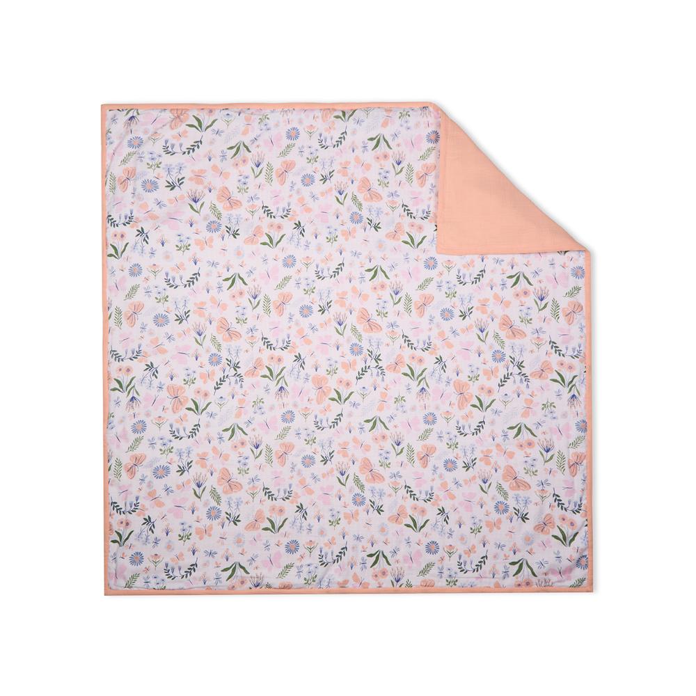 100% Premium Cotton 4/6 Layered Baby Muslin Blanket Butterfly Print - Peach - (43x43 Inches)