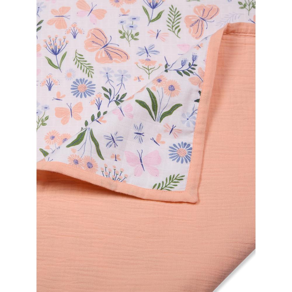 100% Premium Cotton 4/6 Layered Baby Muslin Blanket Butterfly Print - Peach - (43x43 Inches)