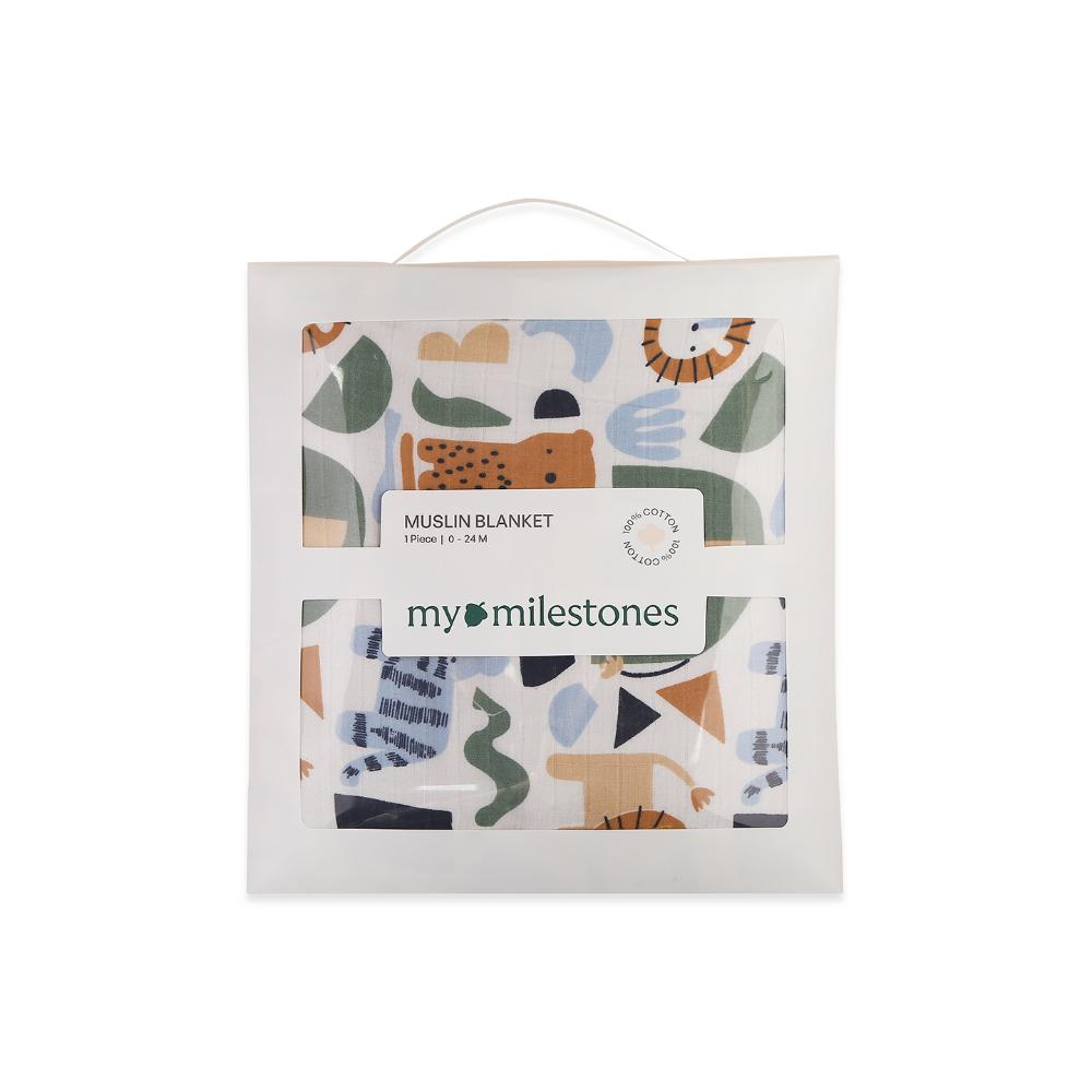 100% Premium Cotton 4 /6 Layered Baby Muslin Blanket Animal Print - Oatmeal - (43x43 Inches)