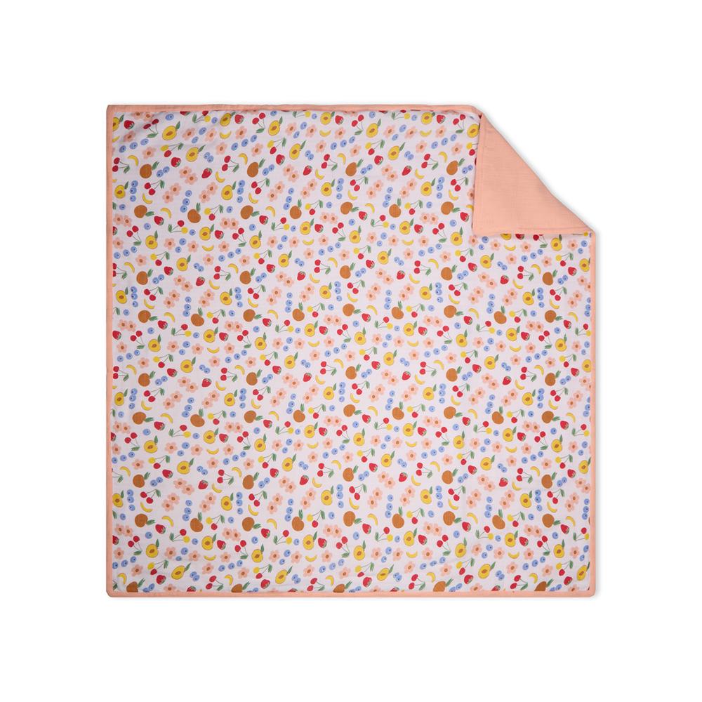 100% Premium Cotton 4/6 Layered Baby Muslin Blanket Fruit Print - Peach - (43x43 Inches)