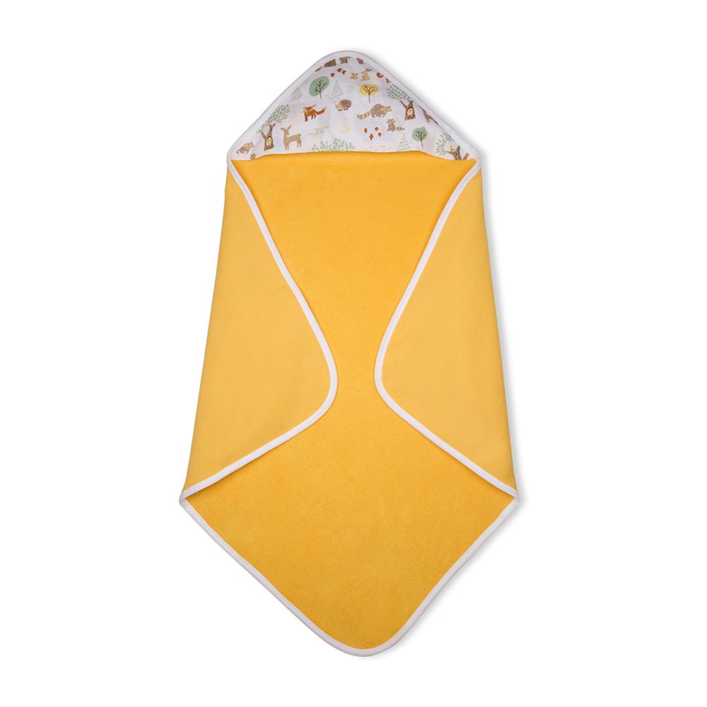 Premium Baby Hooded Towel With Woodland Wonders Muslin Hood, Soft and Lightweight - Yellow