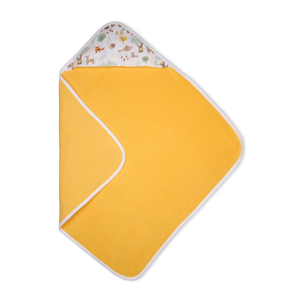 Premium Baby Hooded Towel With Woodland Wonders Muslin Hood, Soft and Lightweight - Yellow