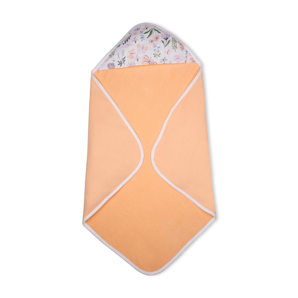 Premium Baby Hooded Towel With Butterfly Print Muslin Hood, Soft and Lightweight - Peach
