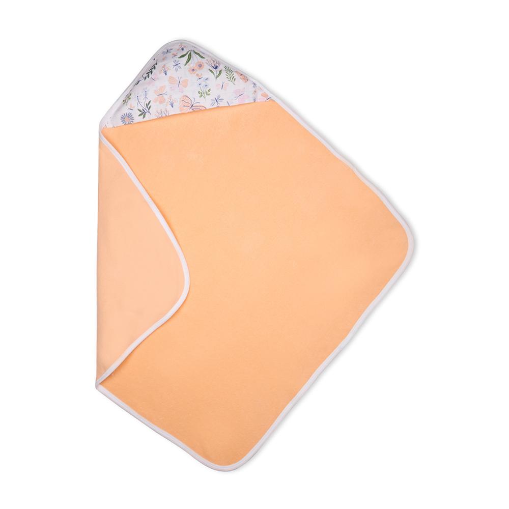 Premium Baby Hooded Towel With Butterfly Print Muslin Hood, Soft and Lightweight - Peach