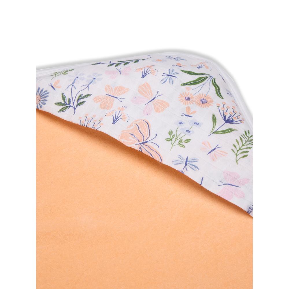 Premium Baby Hooded Towel With Butterfly Print Muslin Hood, Soft and Lightweight - Peach