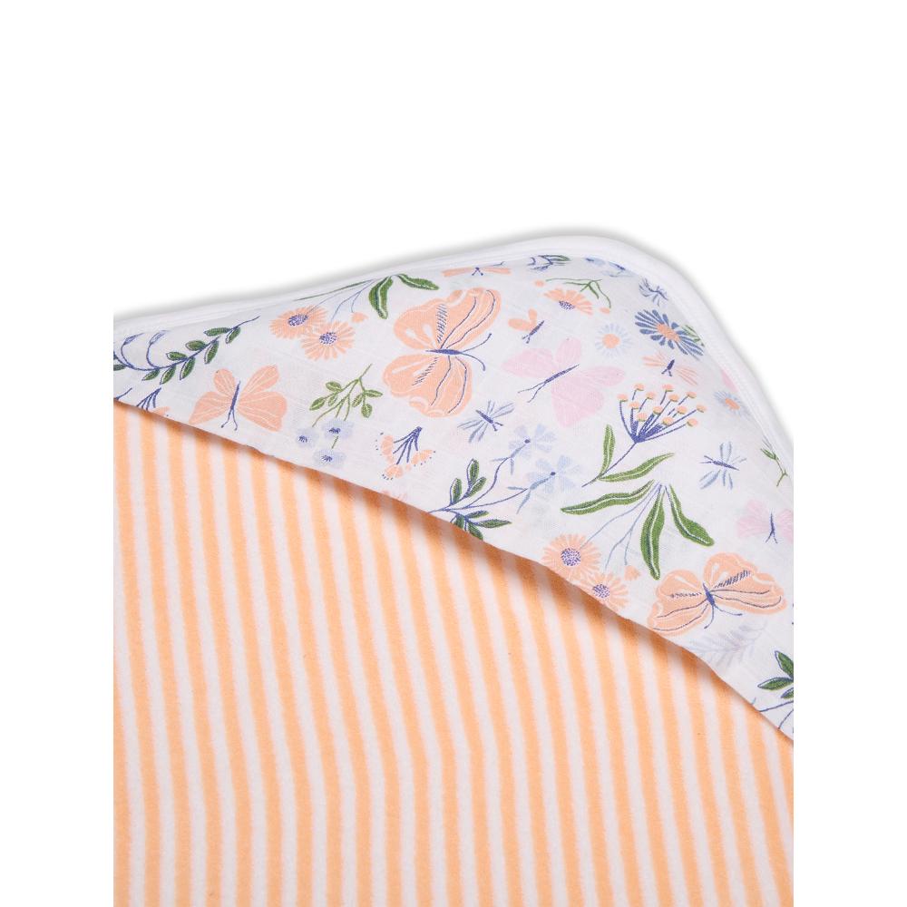 Premium Baby Hooded Towel Stripes Pattern With Butterfly Print Muslin Hood, Soft and Lightweight - Peach