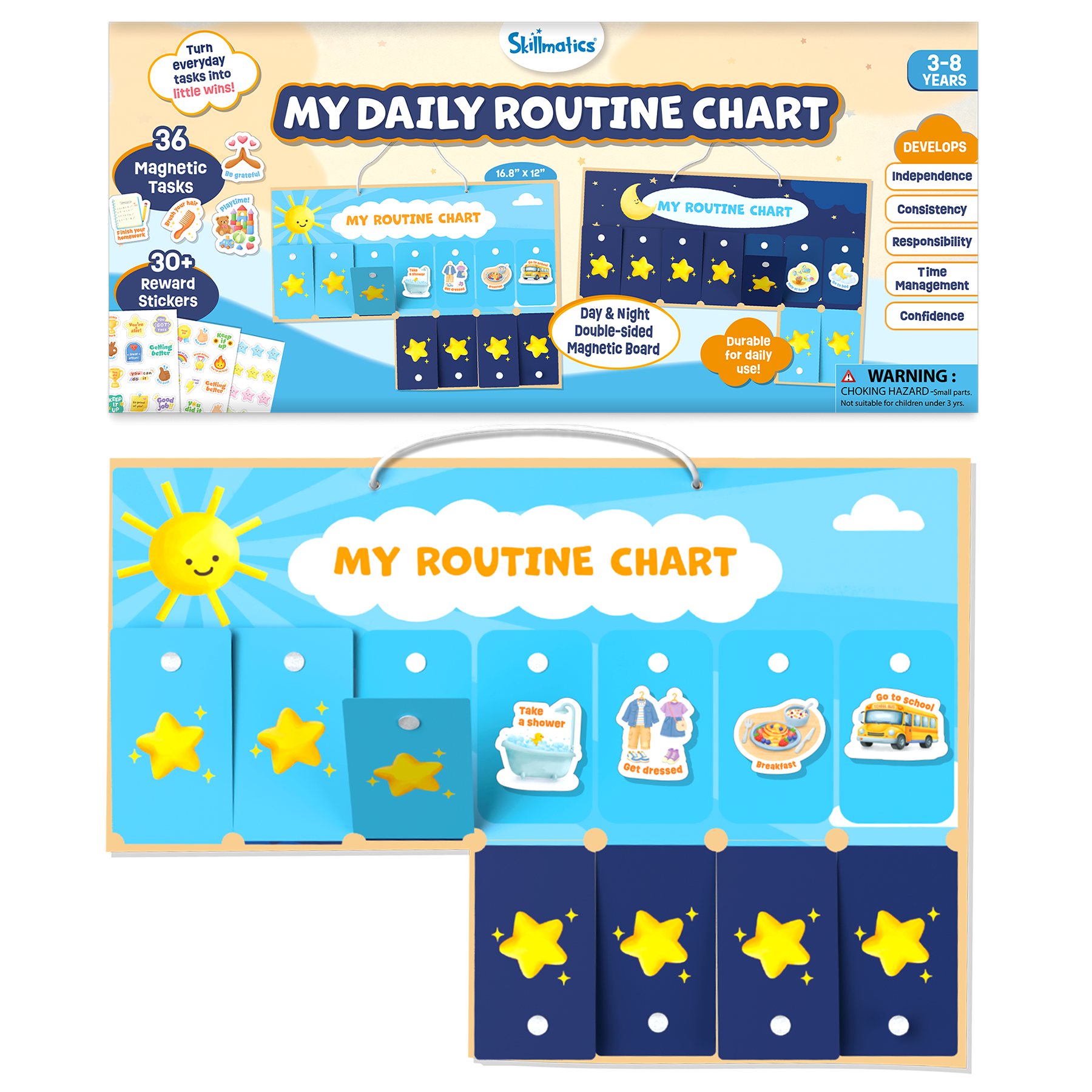 My Daily Routine Chart – Reusable Double-Sided Magnetic Chore Chart & Visual Schedule