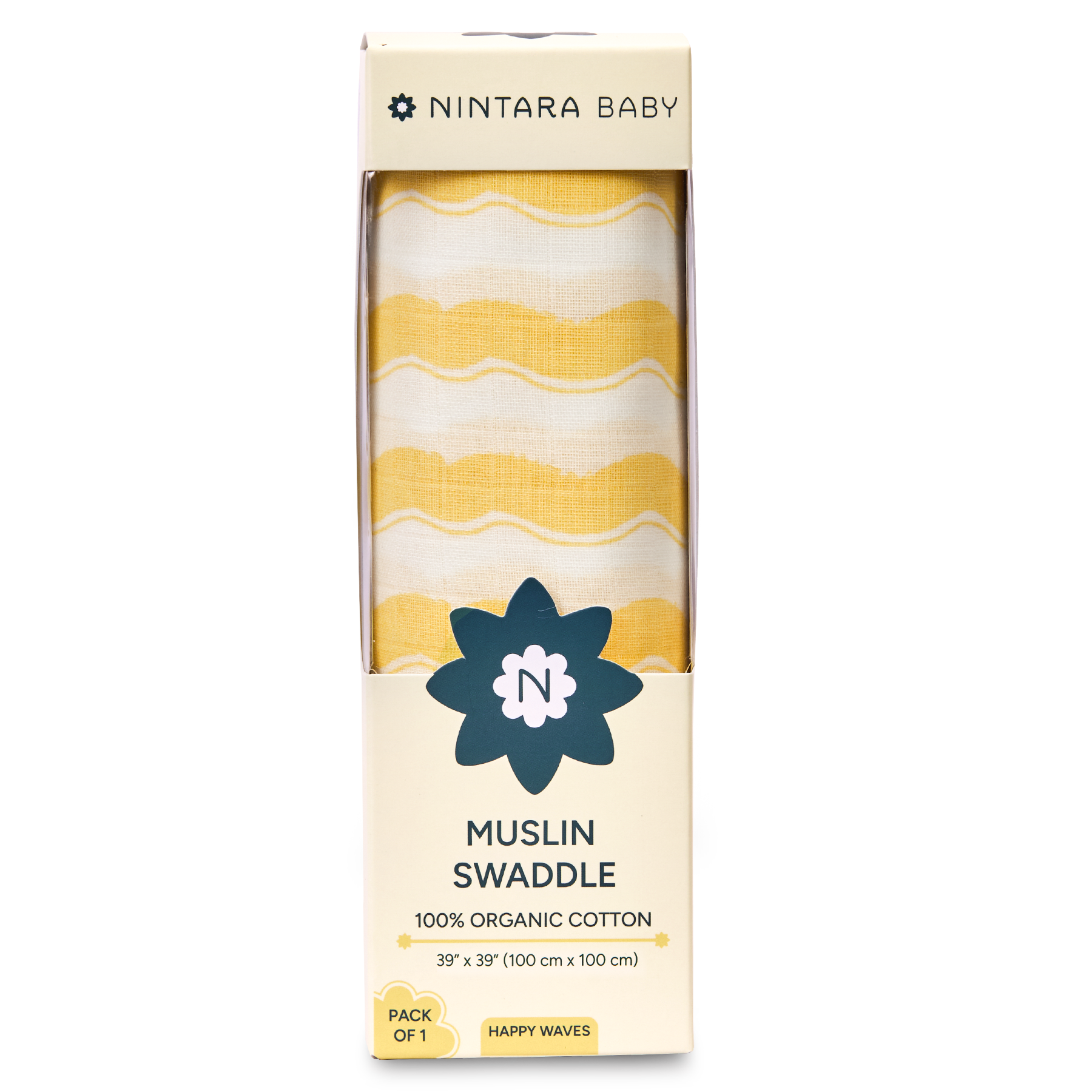 Nintara Baby Swaddle - 100% Organic Premium Muslin Cotton, 39" x 39" (100 cm x 100 cm), Ultra-Soft, Breathable & Lightweight, Multipurpose, Unisex, Hypoallergenic, Gifts for Newborn Babies