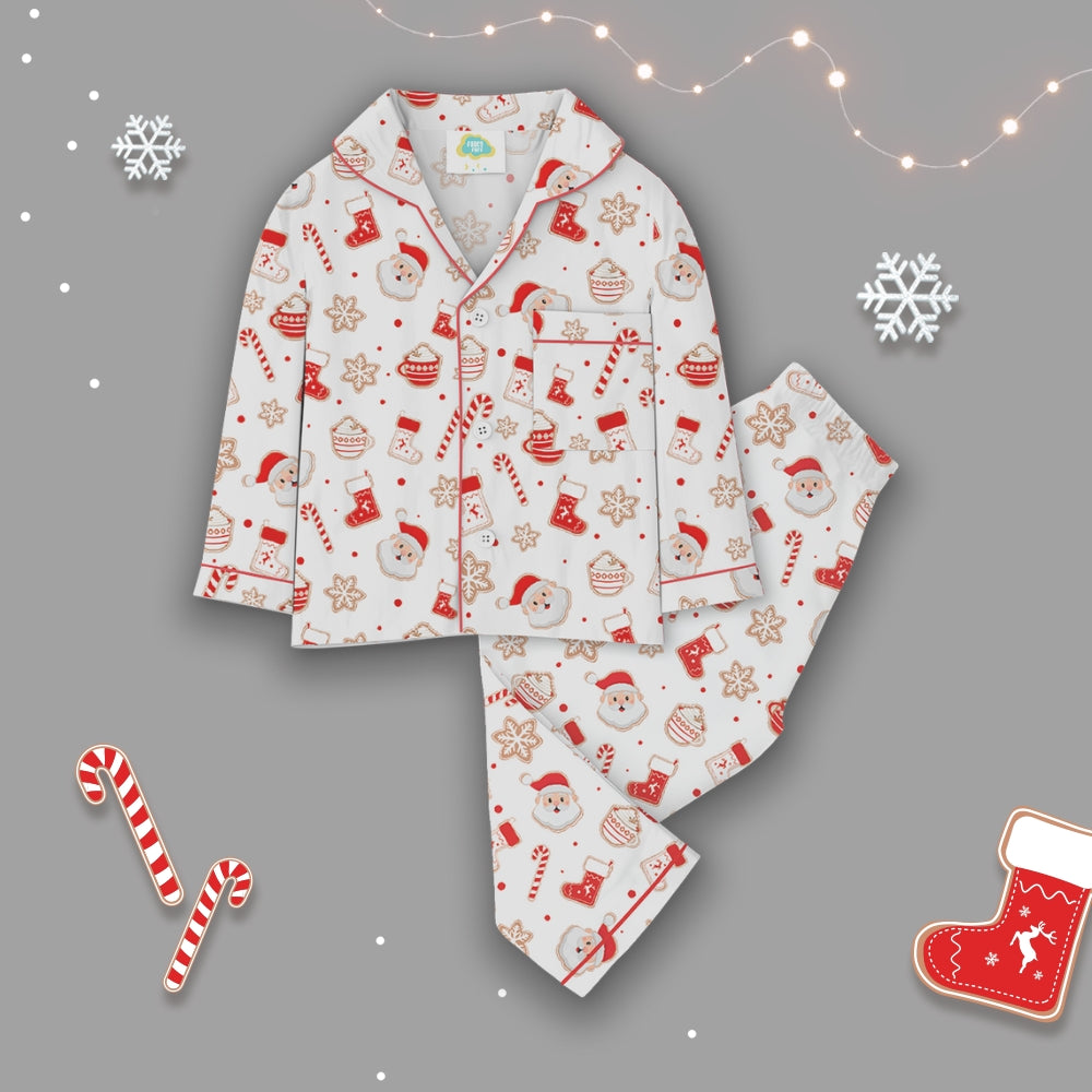 Fancy Fluff Christmas Cotton Night Suit - Ho Ho Ho