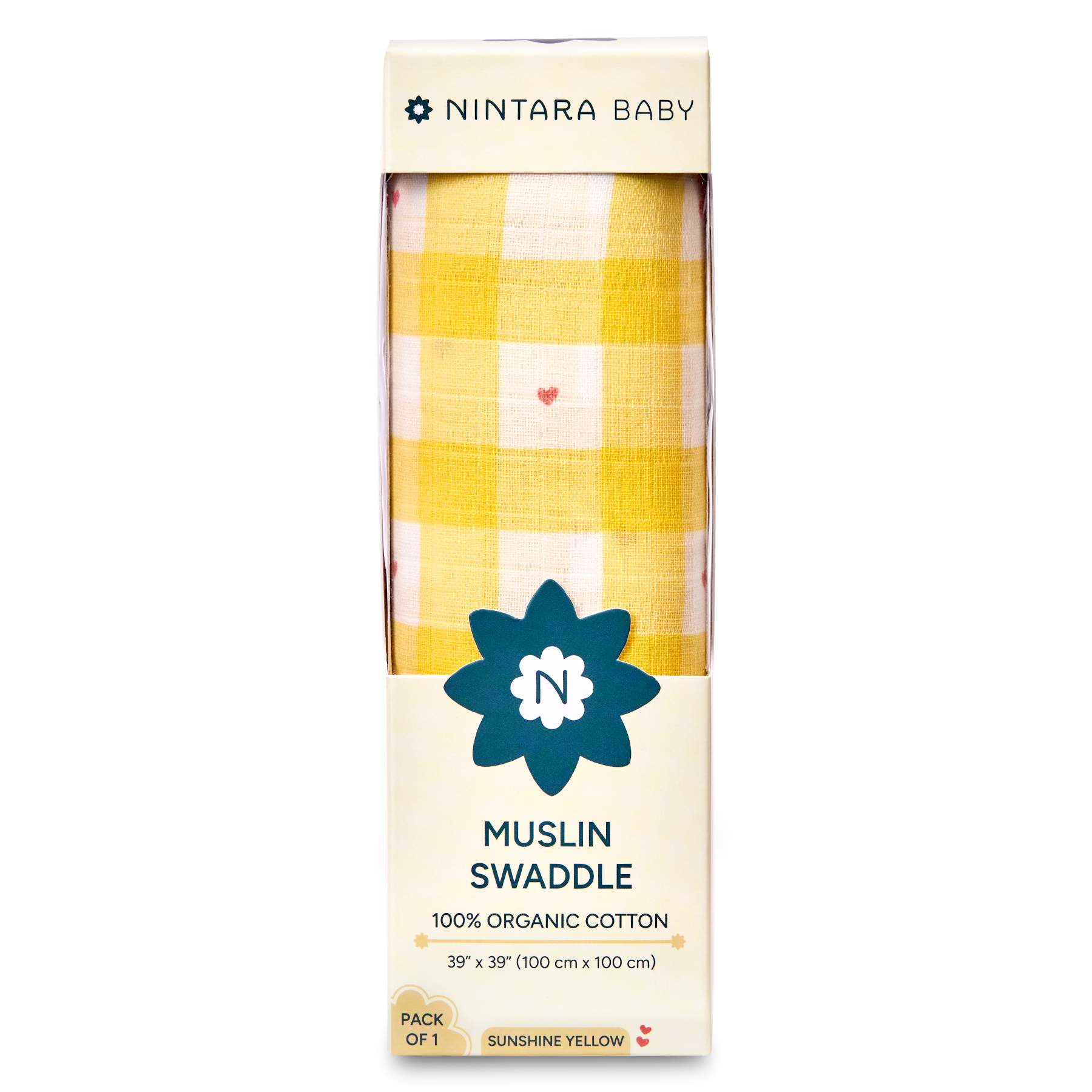 Nintara Baby Swaddle - 100% Organic Premium Muslin Cotton, 39" x 39" (100 cm x 100 cm), Ultra-Soft, Breathable & Lightweight, Multipurpose, Unisex, Hypoallergenic, Gifts for Newborn Babies