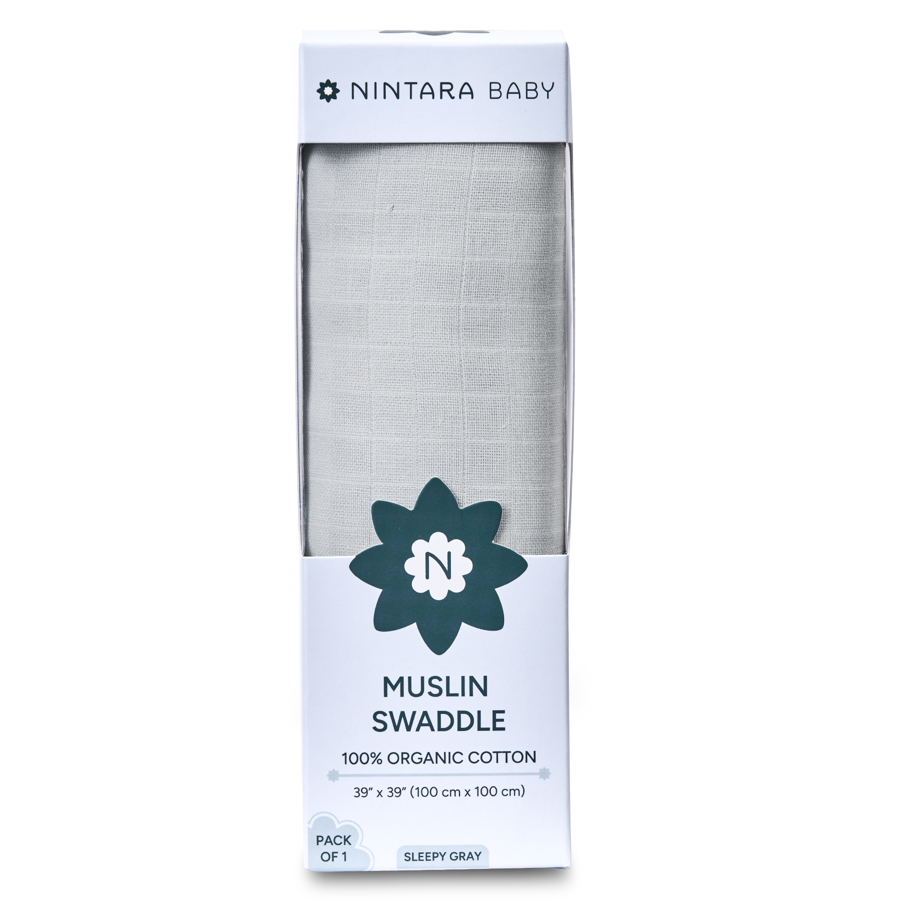 Nintara Baby Swaddle - 100% Organic Premium Muslin Cotton, 39" x 39" (100 cm x 100 cm), Ultra-Soft, Breathable & Lightweight, Multipurpose, Unisex, Hypoallergenic, Gifts for Newborn Babies