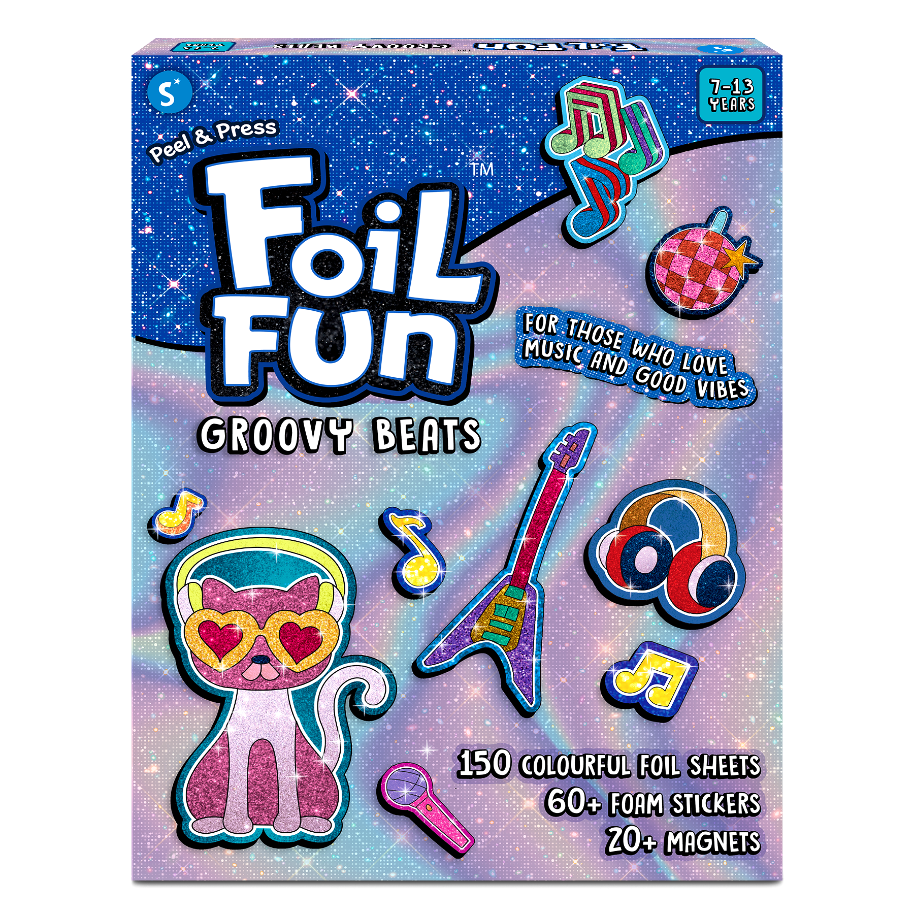 Skillmatics Foil Fun - Groovy Beats, 20+ DIY Foil Art Magnets, Mess-Free Craft Kit, 60+ Foam Stickers, Creative Activity for Kids, Tweens, Teens (Ages 7-13), Adults, Gifts, Travel, Party Favour