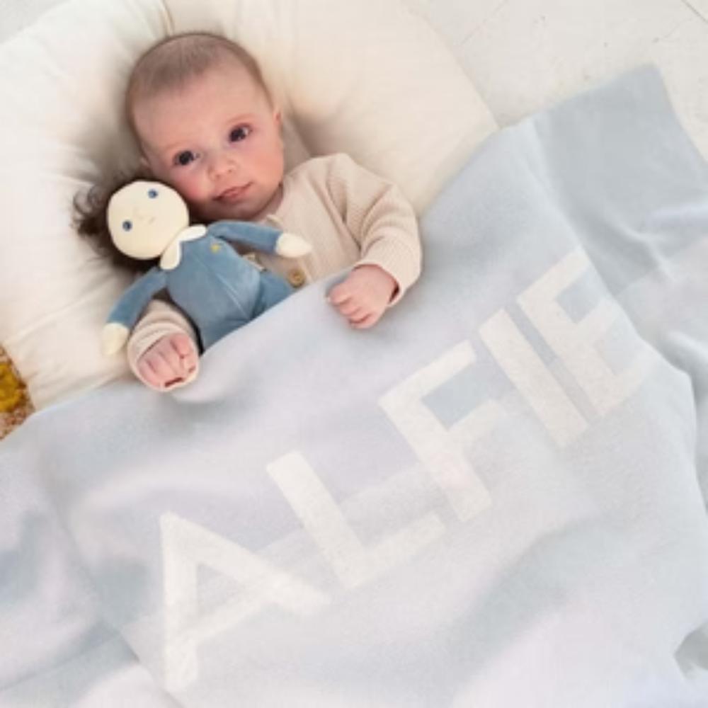 Splice Name Blanket - Oatmeal Splice: Powder Blue Name: Oatmeal