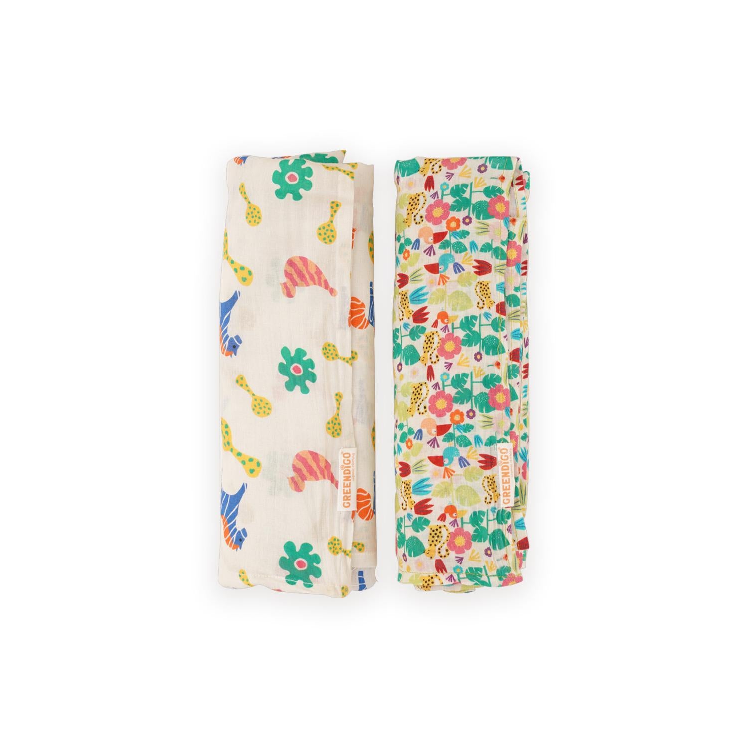 Greendigo Cotton Muslin Swaddle Wrap for New Born 100 x 100 cm, (Pack of 2) - Multicolor