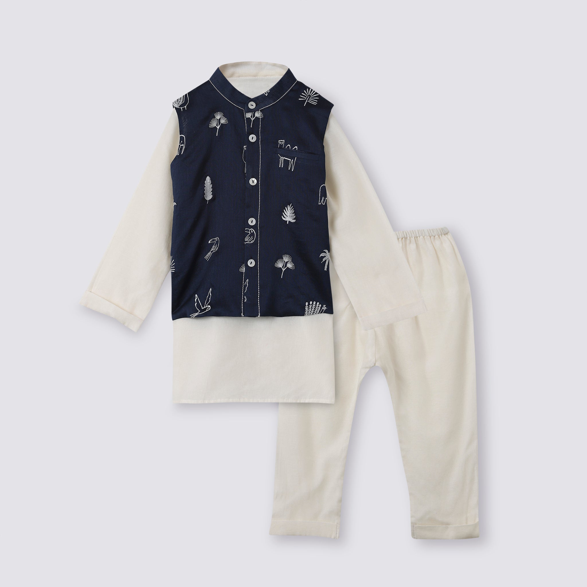 Chanderi Kurta Pyjama & Bandi Set