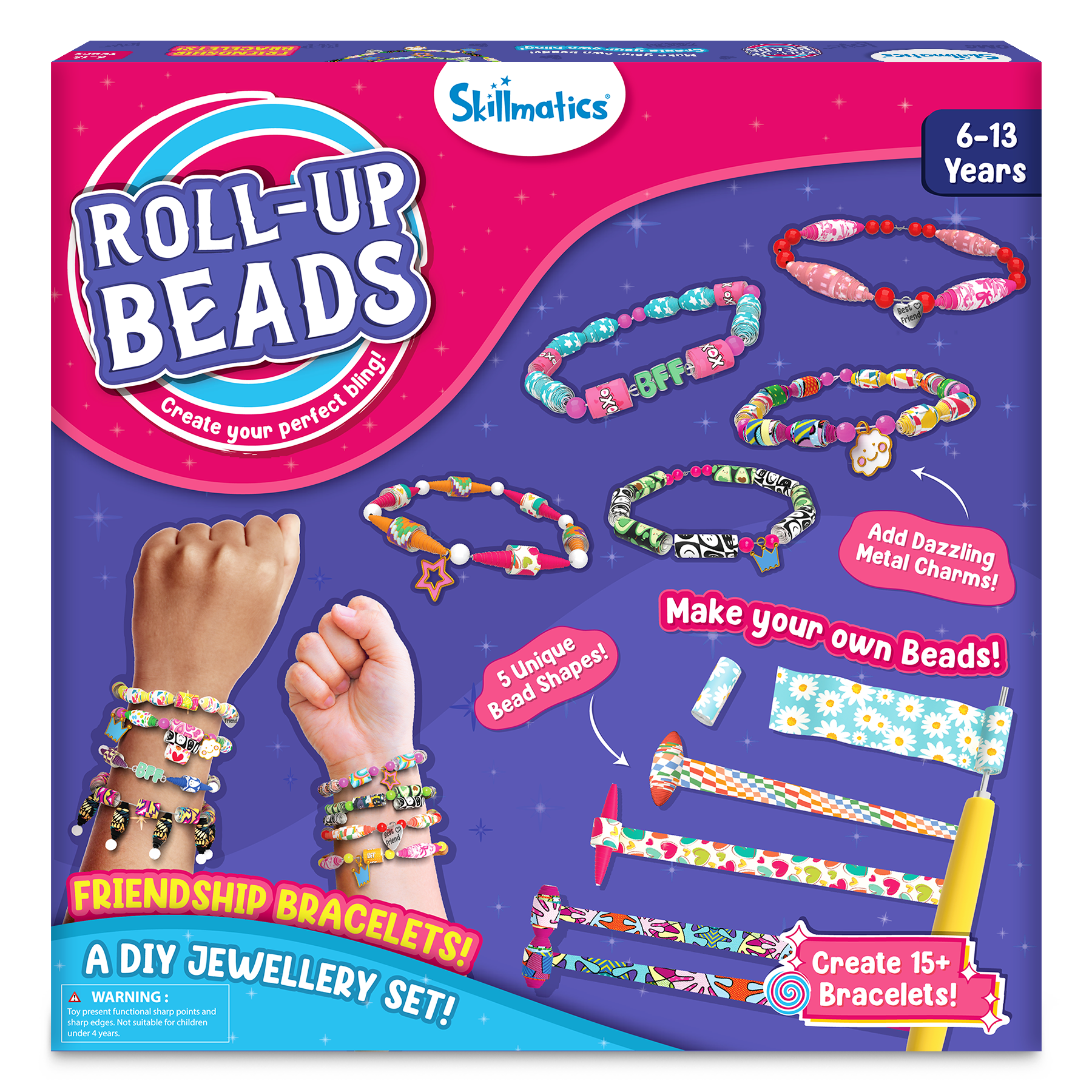 Skillmatics Craft Activity - Roll-Up Beads Friendship Bracelets DIY Kit, 200+ Charms & Beads, Jewelry Making Kit, Create 15+ Bracelets, Gifts for Kids Ages 6, 7, 8, 9, 10, 11, 12, 13