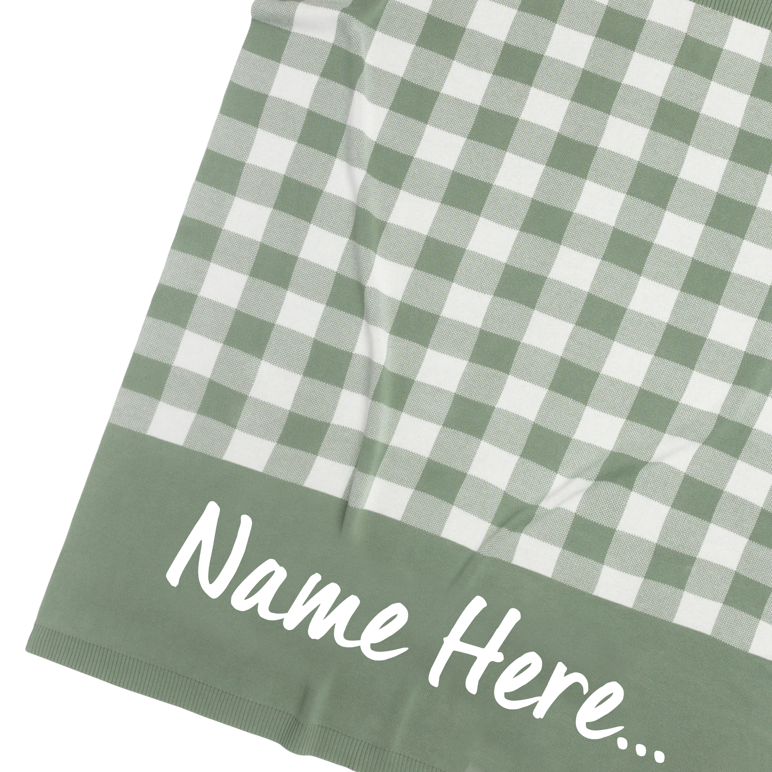 Gingham Check Lily Pad & Ivory Personalised Name Blanket