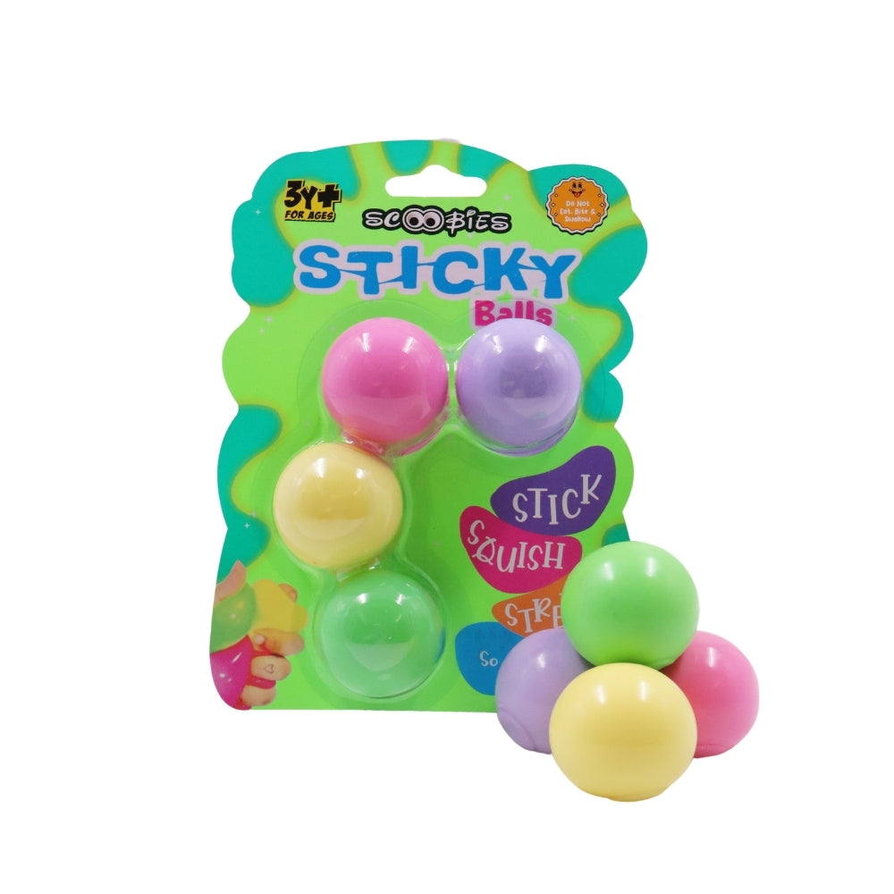 Scoobies Sticky Squishy Balls - Pack of 4 | Sticky Fun | Squishy & Bouncy | Stress Relief | Mess-Free | Portable | Pastel Colors