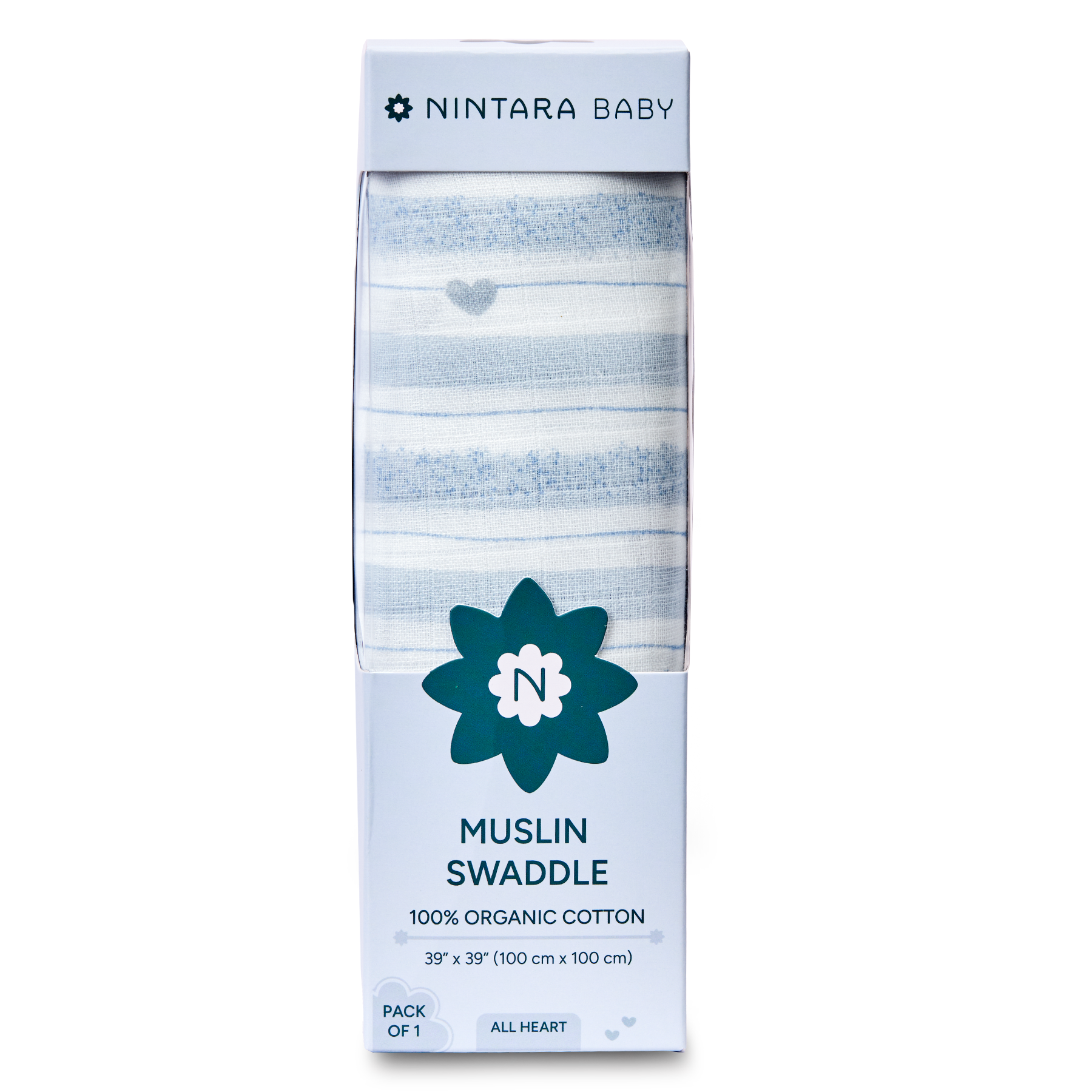 Nintara Baby Swaddle - 100% Organic Premium Muslin Cotton, 39" x 39" (100 cm x 100 cm), Ultra-Soft, Breathable & Lightweight, Multipurpose, Unisex, Hypoallergenic, Gifts for Newborn Babies