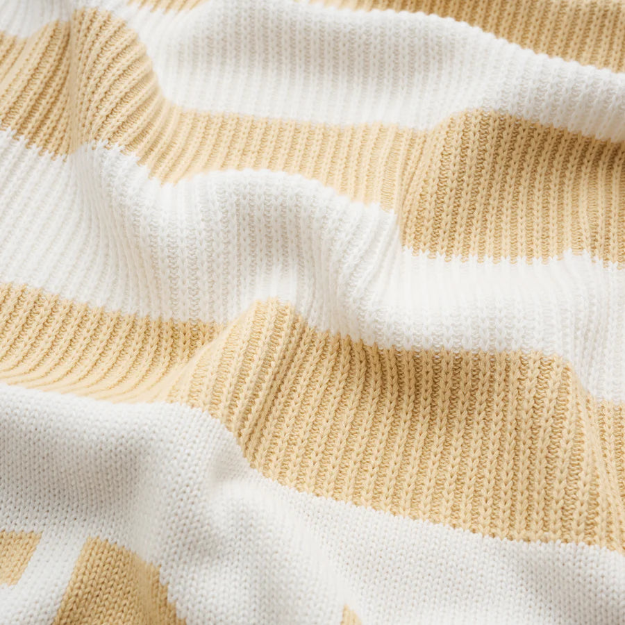Hamptons Stripe Name Blanket - Ivory; Stripe: Butter; Letter: Butter