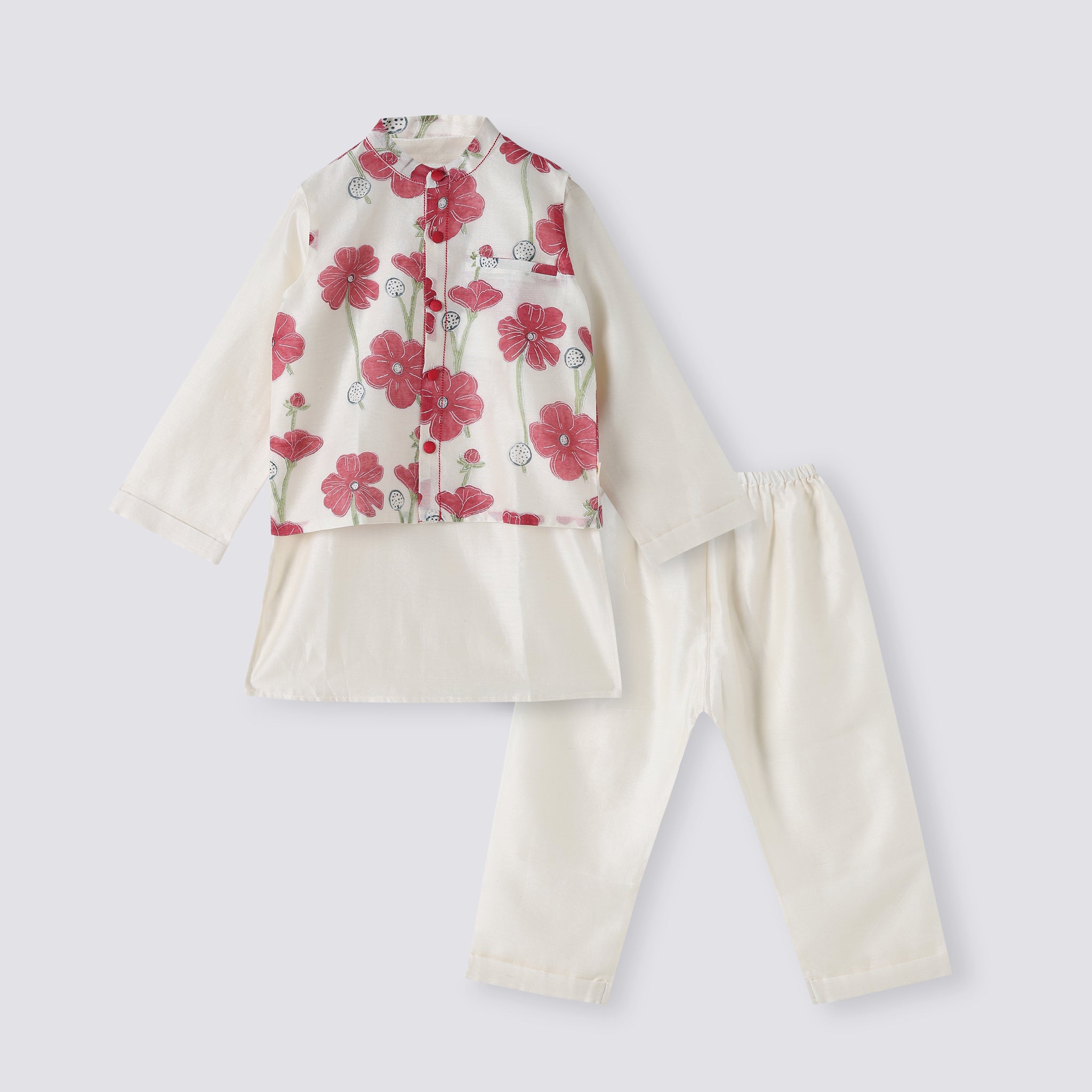 Chanderi Kurta Pyjama & Bandi Set