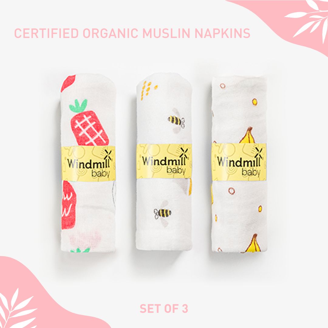 Windmill Baby Organic Muslin Napkins, Set Of 3, 0-2 Years