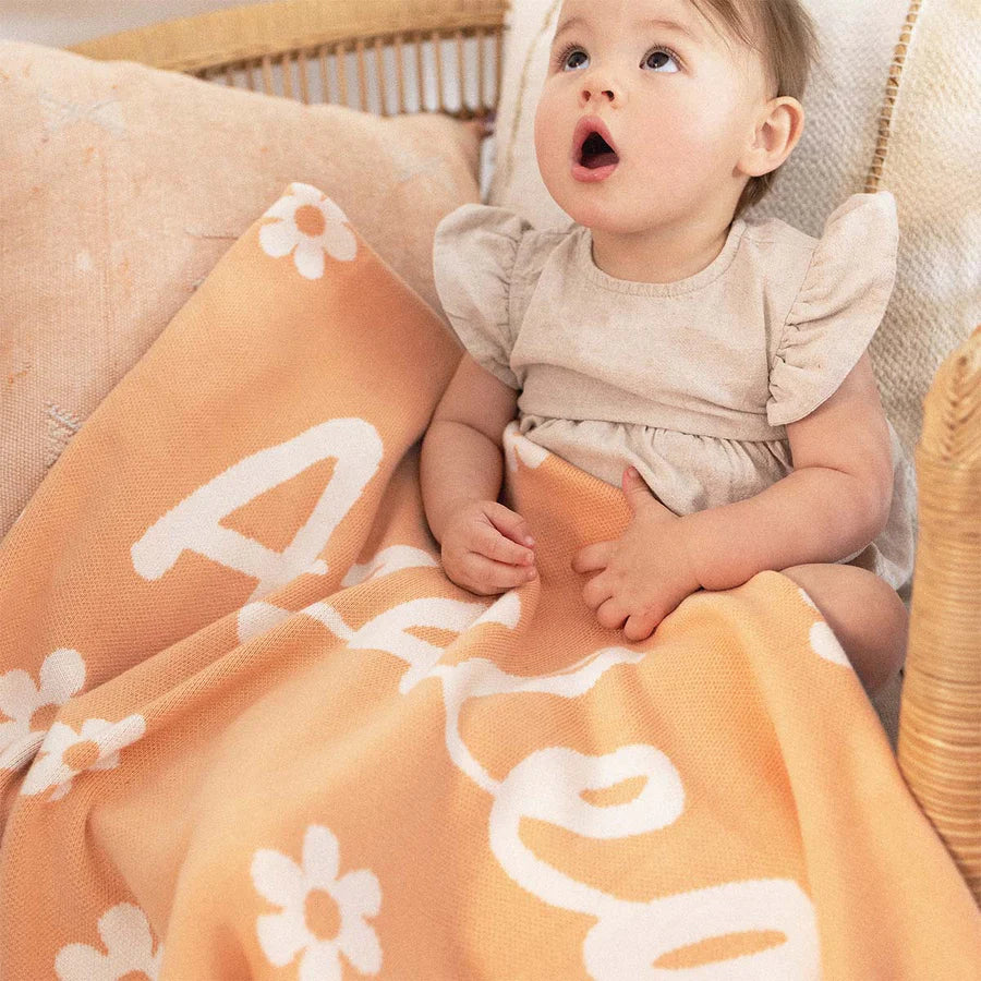Bloom Name Blanket - Peach Fuzz Name: Ivory