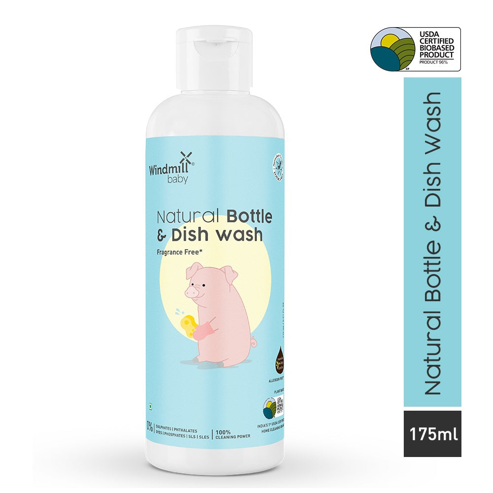 Windmill Baby Natural Bottle & Dish Wash Anti-Bacterial Liquid Cleanser - 175 ml