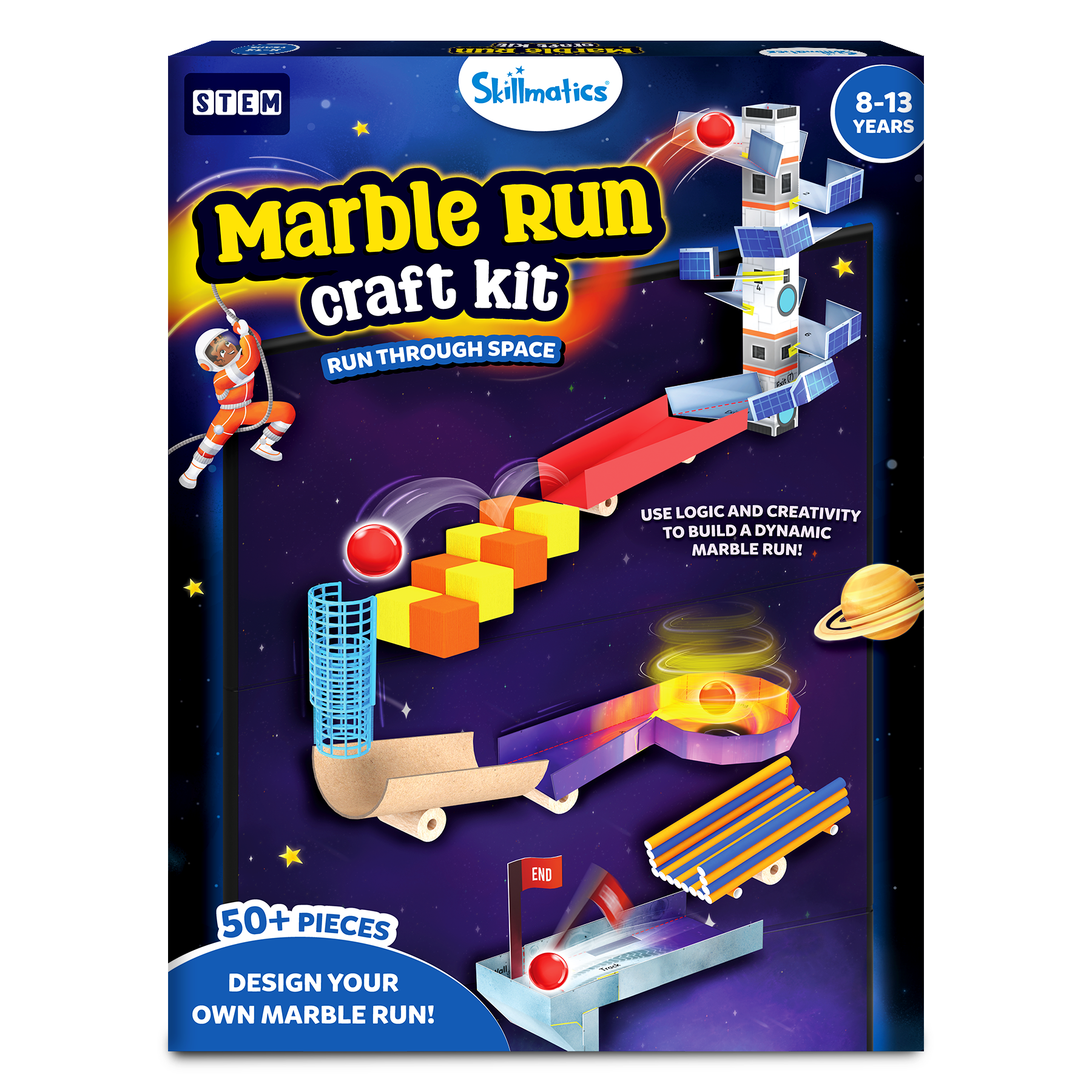 Skillmatics Craft Kit - Marble Run Space, DIY Activity, STEM Toy, Learning Resource, Educational Toys for Boys & Girls, Gifts for Ages 8, 9, 10, 11, 12, 13, 50+ Pieces