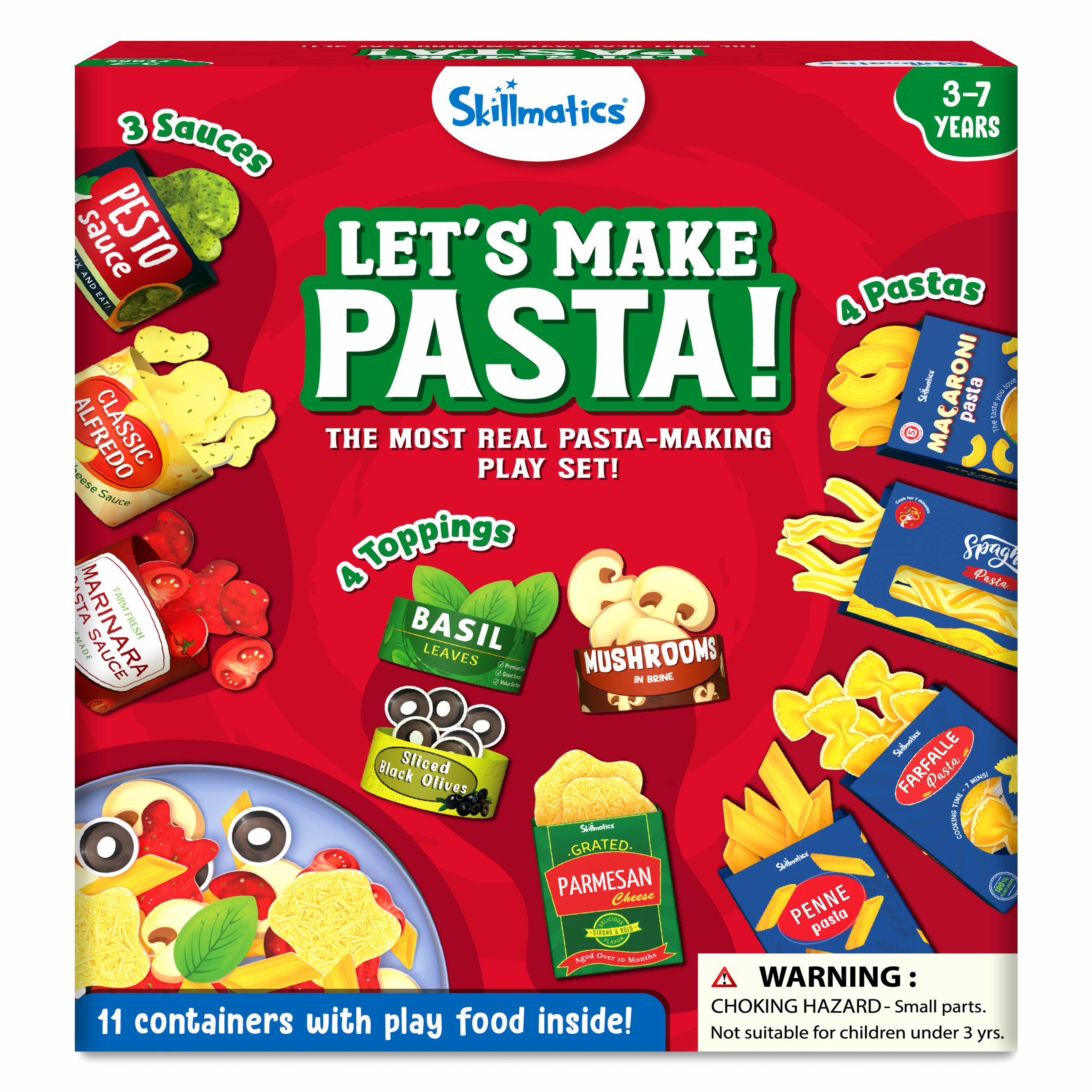 Skillmatics Pretend Play Pasta Set - 11 Containers, 120+ Play Food Items For Child's Play, Back-to-School Play Kitchen Accessories, Toy Kitchen, Gifts for Kids & Toddlers Ages 3, 4, 5, 6, 7