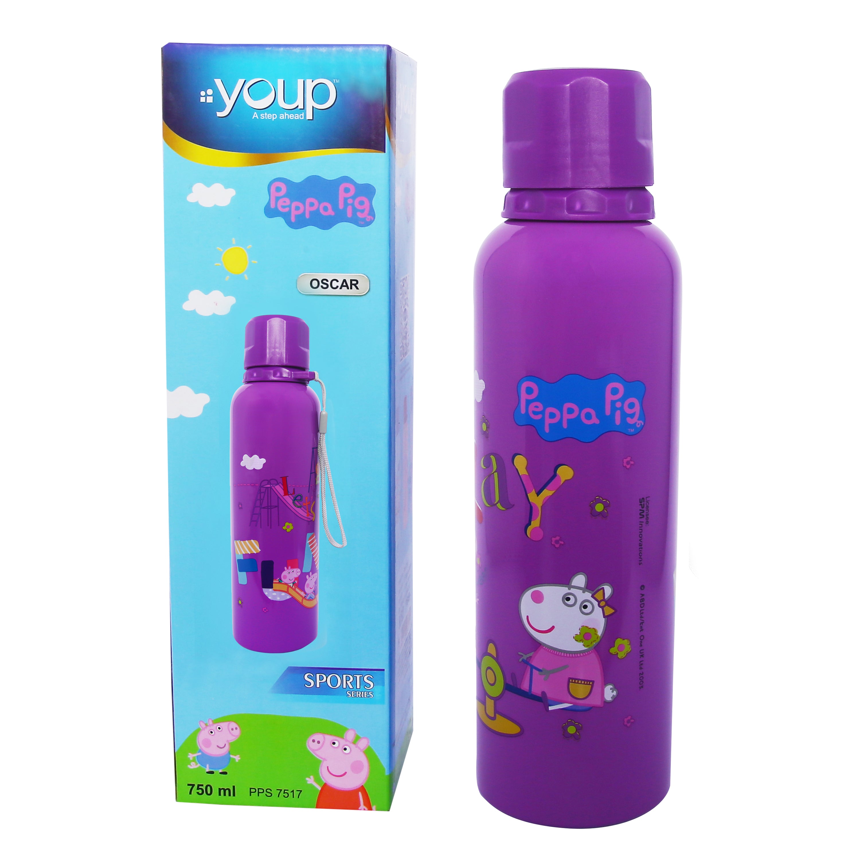 Youp Stainless Steel Purple Color Peppa Pig Kids Water Bottle OSCAR  - 750 Ml