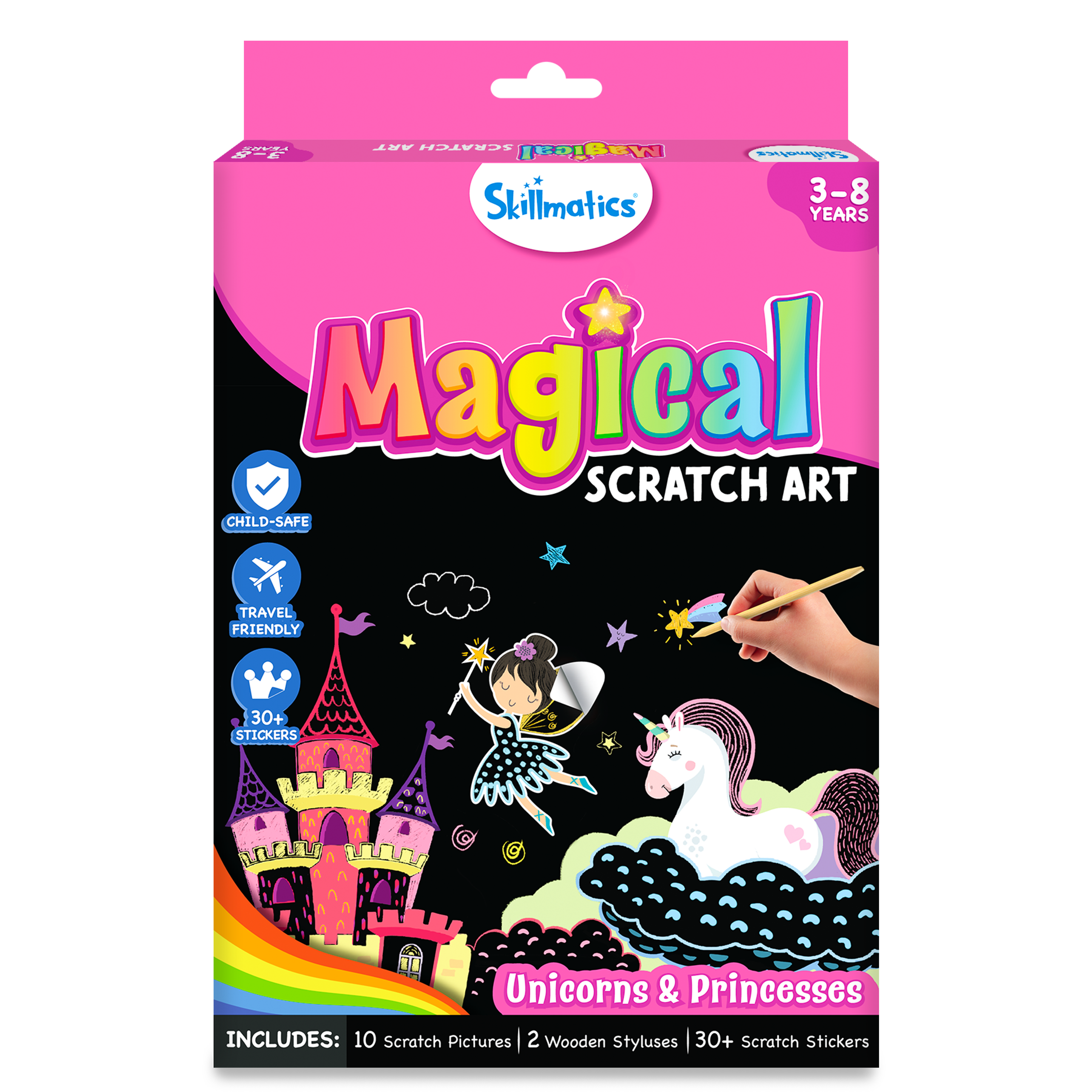 Skillmatics Magical Scratch Art Book for Kids - Unicorns & Princesses, Craft Kits, DIY Activity & Stickers, Gifts for Ages 3 to 8