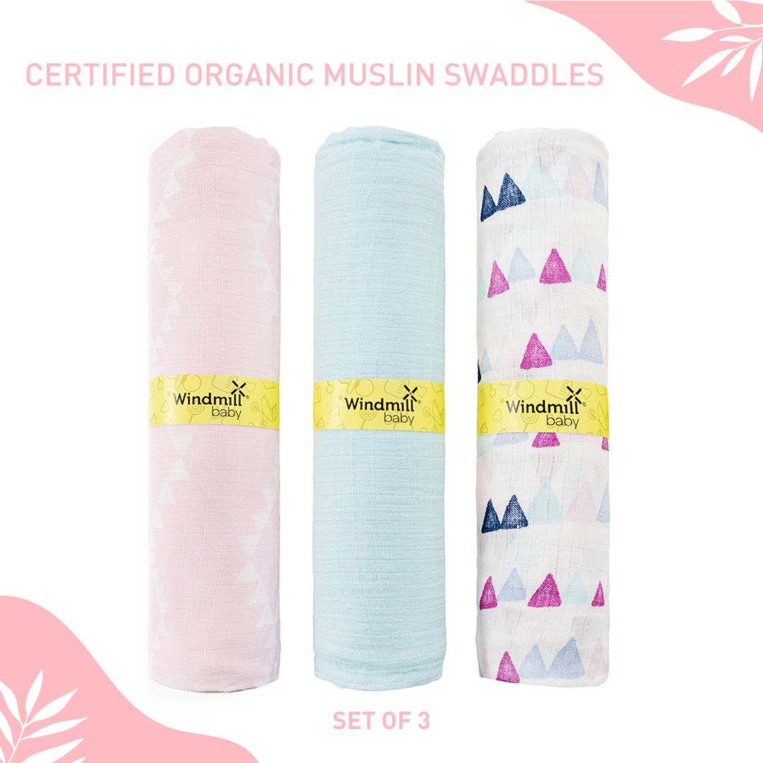 Windmill Baby Organic Muslin Swaddles, Set Of 3, 0-18 Months