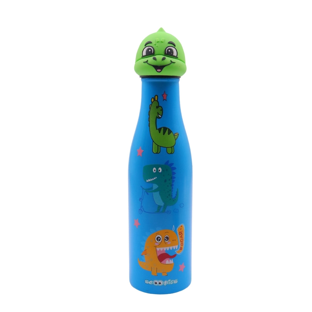 Scoobies Dino Head Stainless Steel Bottle | With Cute Dinosaur Cap | Wild Dino Print