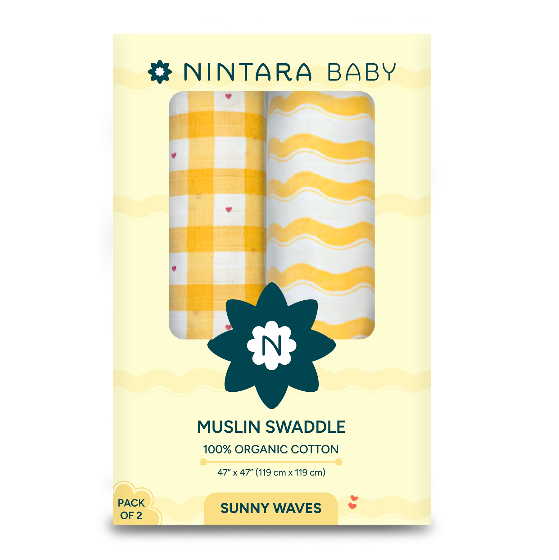 Extra-Large Swaddle - 100% Organic Premium Muslin Cotton, 47" x 47" (119 cm x 119 cm), Ultra-Soft, Breathable & Lightweight, Unisex, Hypoallergenic, Gifts for Newborn Babies, Pack of 2/3