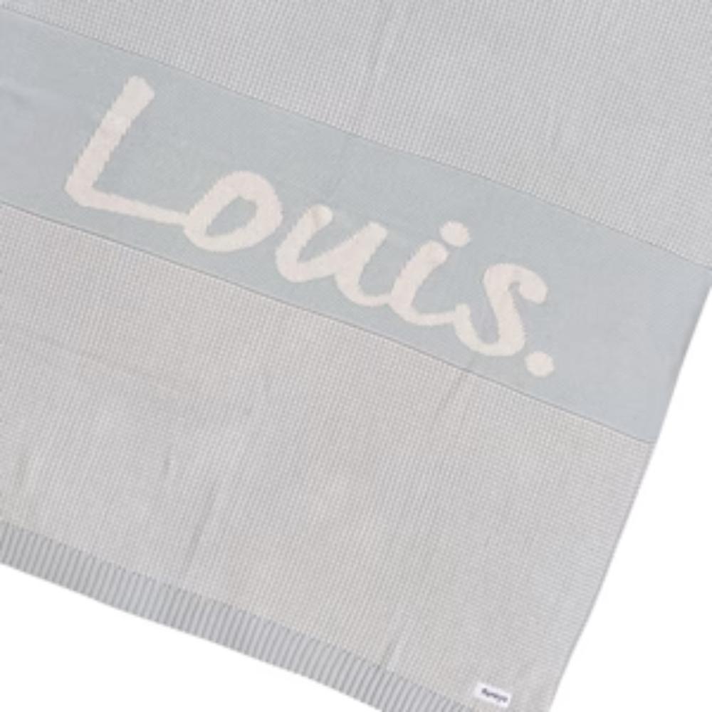 Chunky Two Tone Name Blanket - Oatmeal & Powder Blue; Name: Oatmeal; Panel: Powder Blue